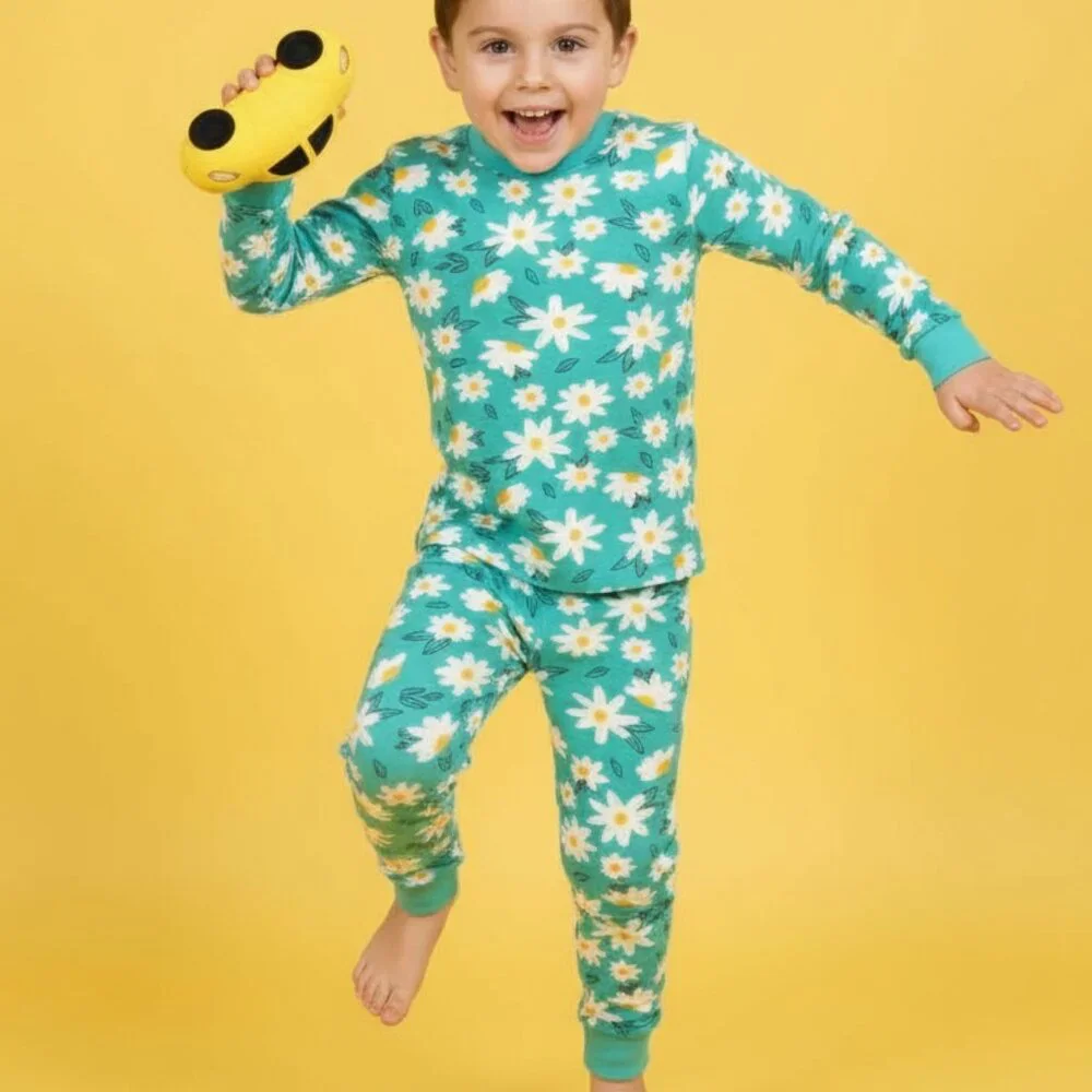 Bright Blue Floral Kids Pajama Set – Soft Cotton Sleepwear